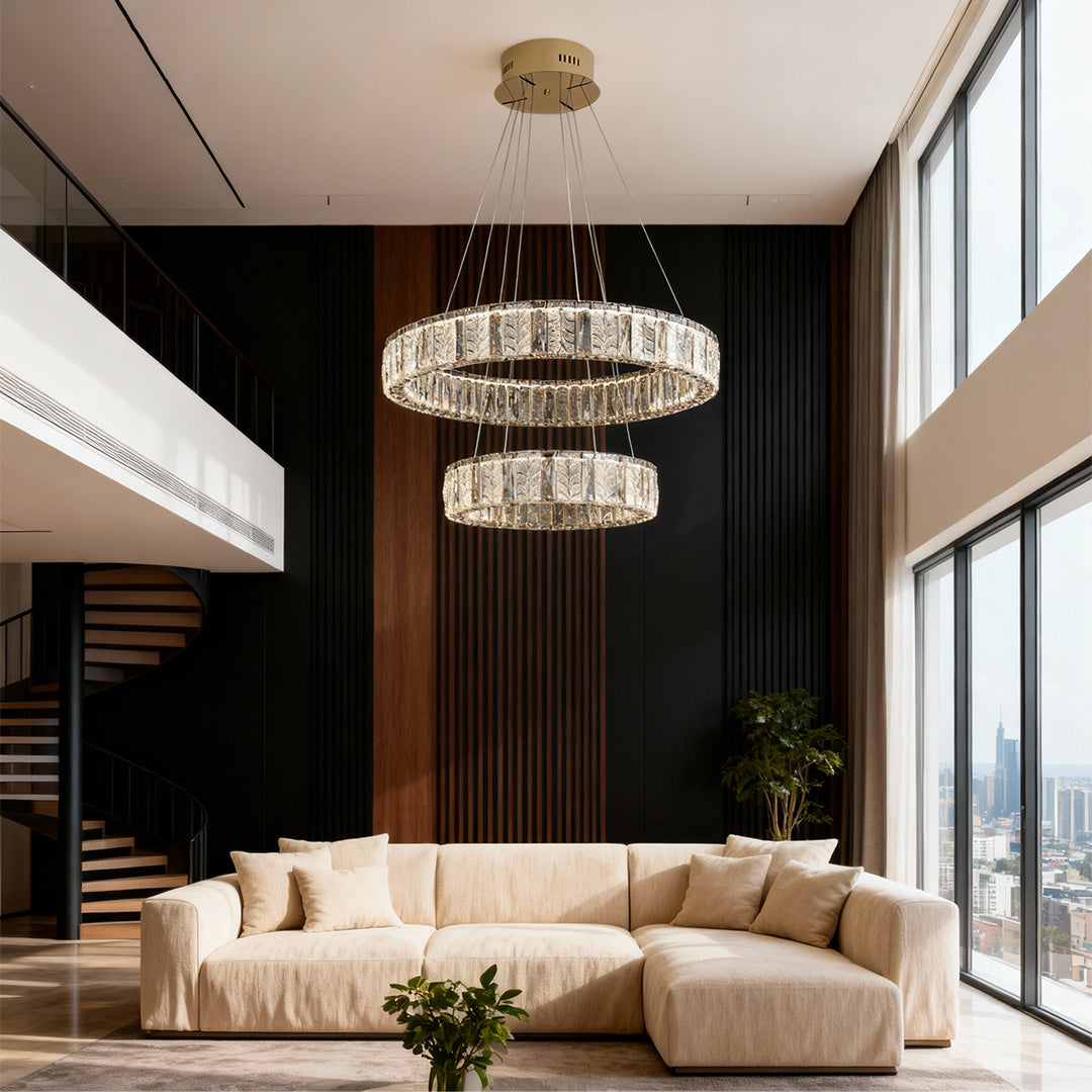 LED Ring Chandelier Stainless Steel Crystal Ceiling Lights