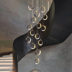 LED Ring Clusters Rotating Staircase Chandelier