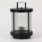 LED Solar Lanterns Outdoor Striped Glass Cylindrical Lamp