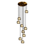 Long Spiral Cubes Crystal Pendant Light Dimmable Chandelier for Staircase