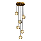 Long Spiral Cubes Crystal Pendant Light Dimmable Chandelier for Staircase