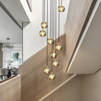 Long Spiral Cubes Crystal Pendant Light Dimmable Chandelier for Staircase