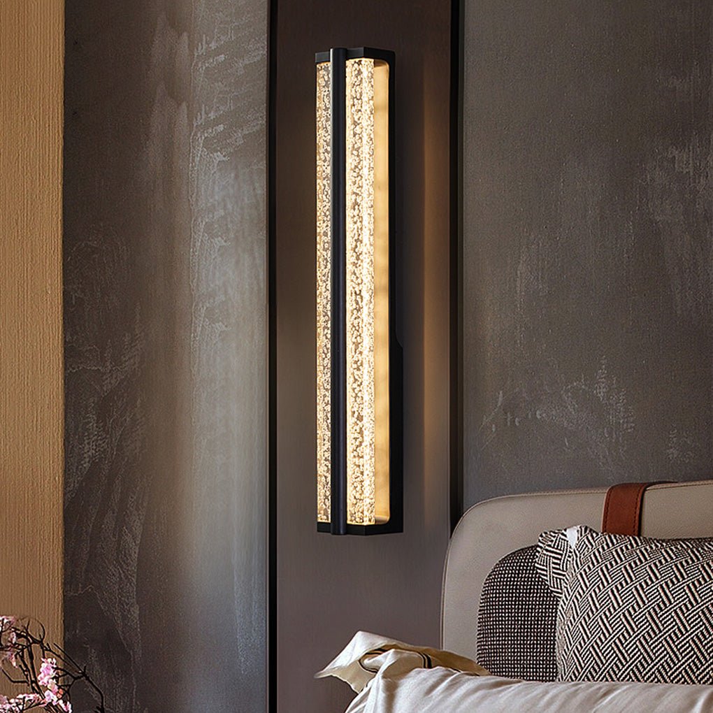 Black Long Rectangular Stainless Steel Crystal Wall Sconces Lights