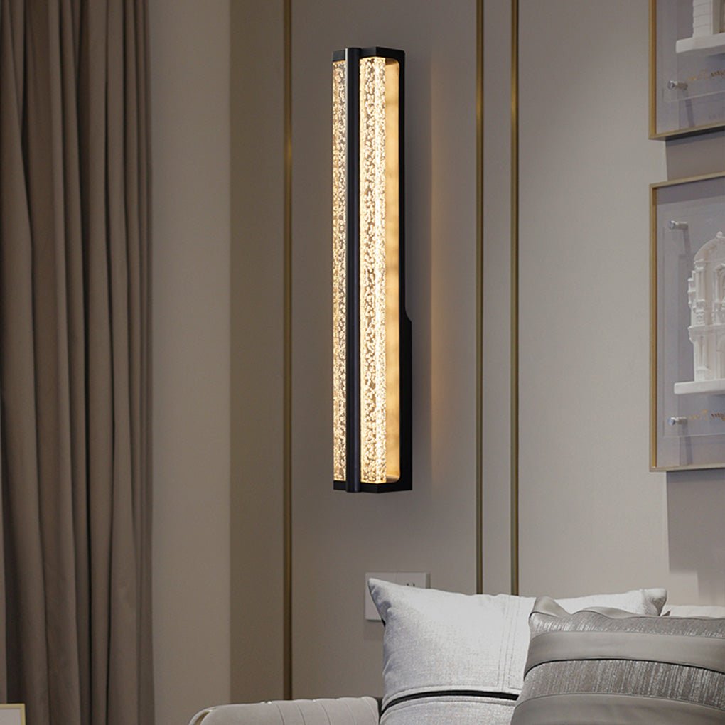 Black Long Rectangular Stainless Steel Crystal Wall Sconces Lights