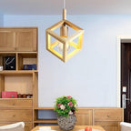 Adjustable Wood Square Pendant Light Modern Hanging Ceiling Lights