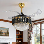 Black Ceiling Fans with Light Luxury Fan Transparent PC Blade Iron