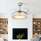 Crystal Ceiling Fan with Light Remote Controlled Luxury Nickel Lamp