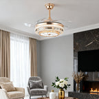 Gold Ceiling Fan with Light Crystal Design 4-Blade PC Invisible Lamp