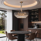 Round Drum Crystal Chandelier Modern Metal Ceiling Light