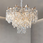 Tiered Glass Chandelier Luxury Modern Gold Waterfall Ceiling Light