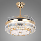 Gold Ceiling Fan with Light Crystal Design 4-Blade PC Invisible Lamp