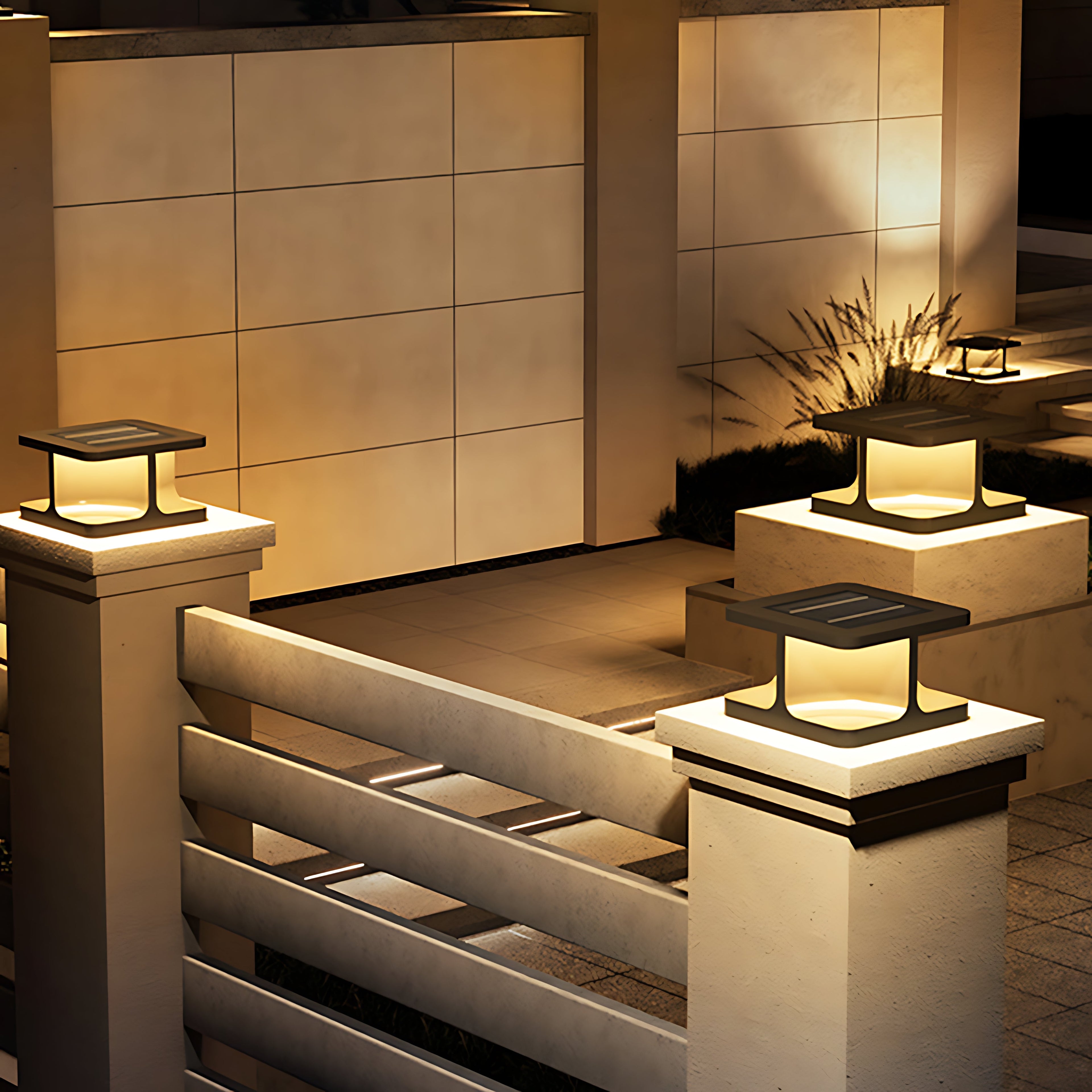 Modern Square Pillar Lights Waterproof Stainless Steel Courtyard