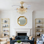 Crystal Ceiling Fans with Lights European Style Gold Iron Luxury Fan