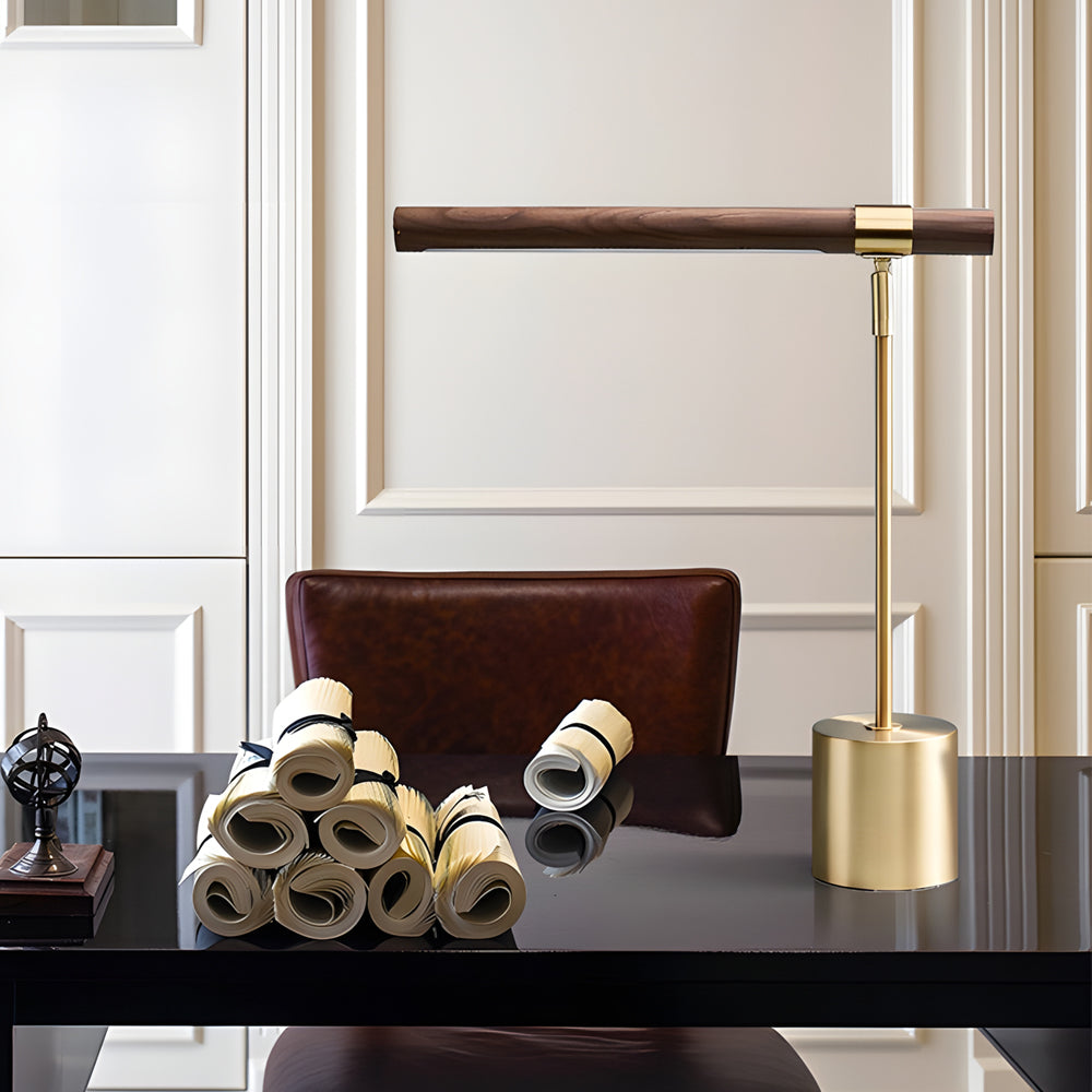 Mid Century Modern Wood and Brass Lamp Linear LED Lamp