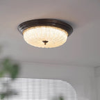 Retro Flush Mount Ceiling Light Pumpkin Walnut Wood Color Dome Light