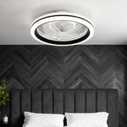 White Flush Mount Ceiling Fan with Light Plastic Round Design Lamp