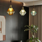 Diamond-shaped Pendant Light Vintage Brass Ceiling Light