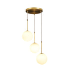 Modern 1/3-Light White Glass Globe Island Pendant Light in Gold Finish