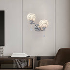 Modern 2-Light Open Sphere Wall Sconce with Crystal Pendants