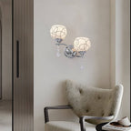 Modern 2-Light Open Sphere Wall Sconce with Crystal Pendants