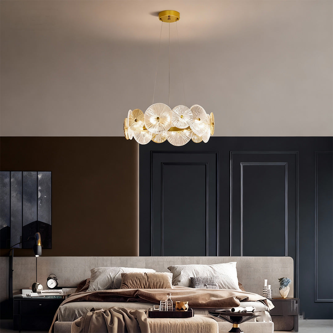 Large Glass Chandelier Silver Iron Frame & Clear Glass Ceiling Light