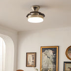 Silver Ceiling Fan with Light French Retro Hardware 3-Blade Fan Lamp