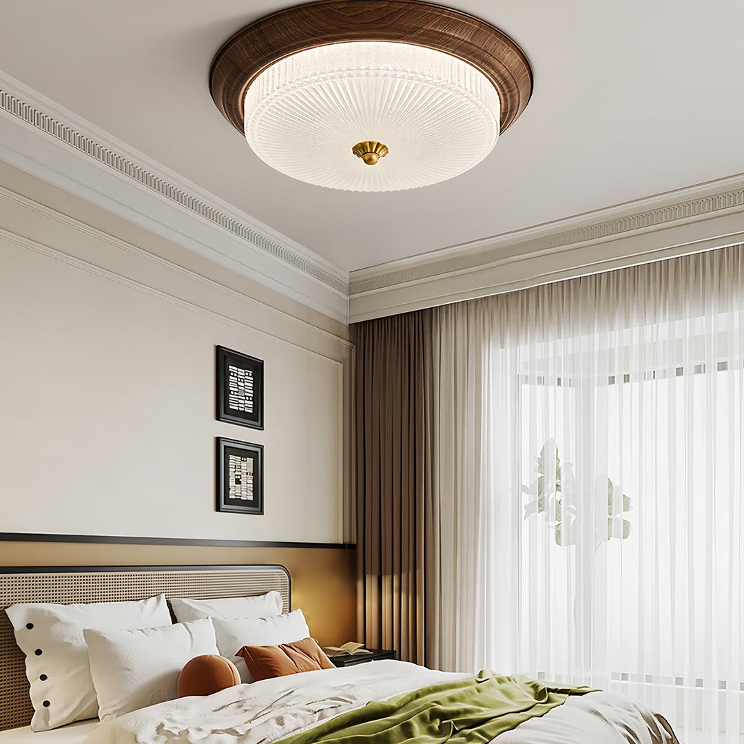 Vintage Art Deco Flush Mount Ceiling Light Full-Spectrum Walnut Light