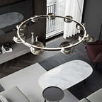 Modern Black Copper Ring and Glass Sphere LED Chandelier