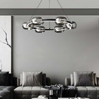 Modern Black Copper Ring and Glass Sphere LED Chandelier