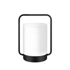Modern Black Portable Outdoor Table Lamp With White Cylinder Shade, USB, IP65