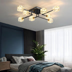 Modern Copper Crystal Cube Semi-Flush Mount Light Fixture, 4/6/8-Light