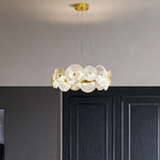 Large Glass Chandelier Silver Iron Frame & Clear Glass Ceiling Light