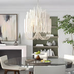 Organic Stick Chandelier White Painted Wooden Ceiling Light