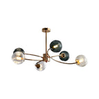 Clear Glass Flush Mount Ceiling Light Gold Finish 6-Head Creative Lamp