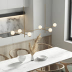 Modern Linear Glass Ball Pendant Light with 3/4/6-Light - Black/Gold