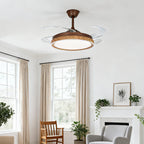 Ceiling Fan with 4 Lights Walnut Wood Grain Iron Body Silent Lamp