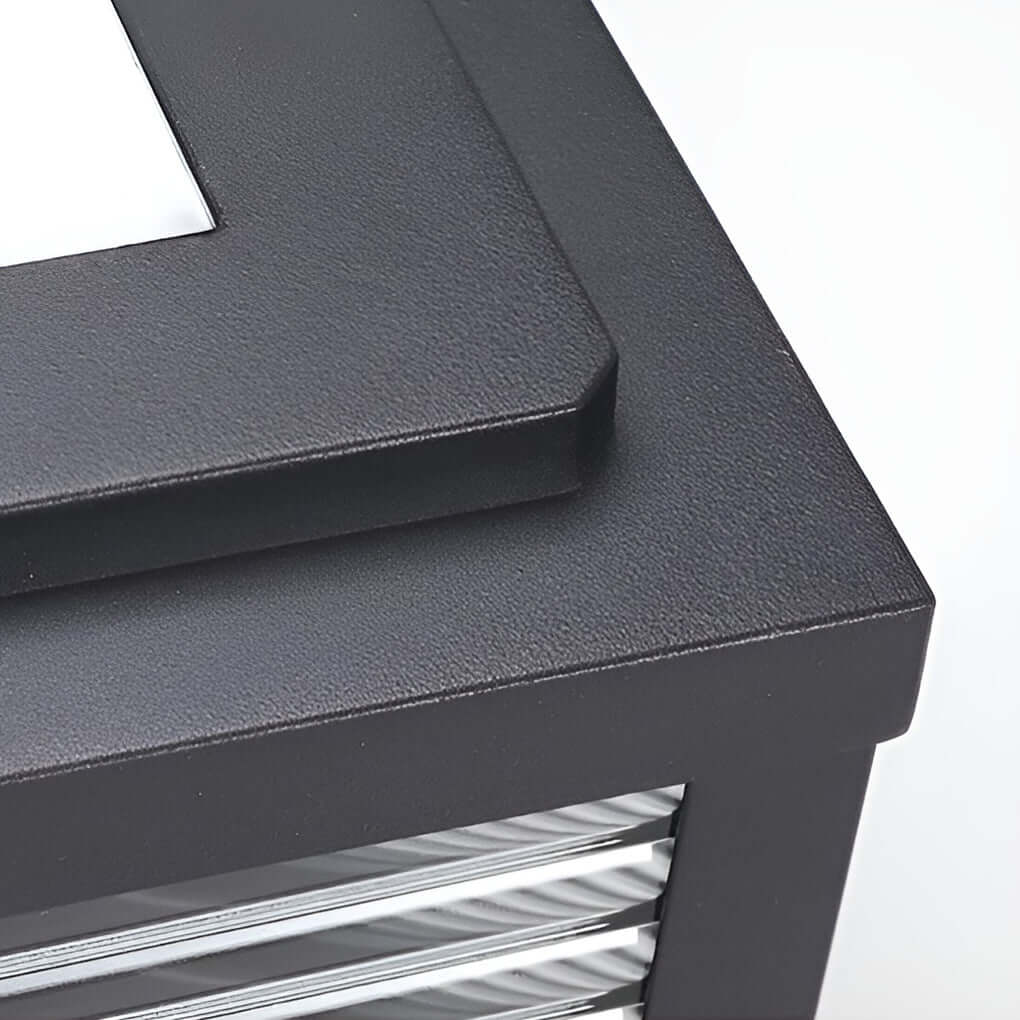 Square Pillar Light Ribbed Glass Outdoor Metal Light