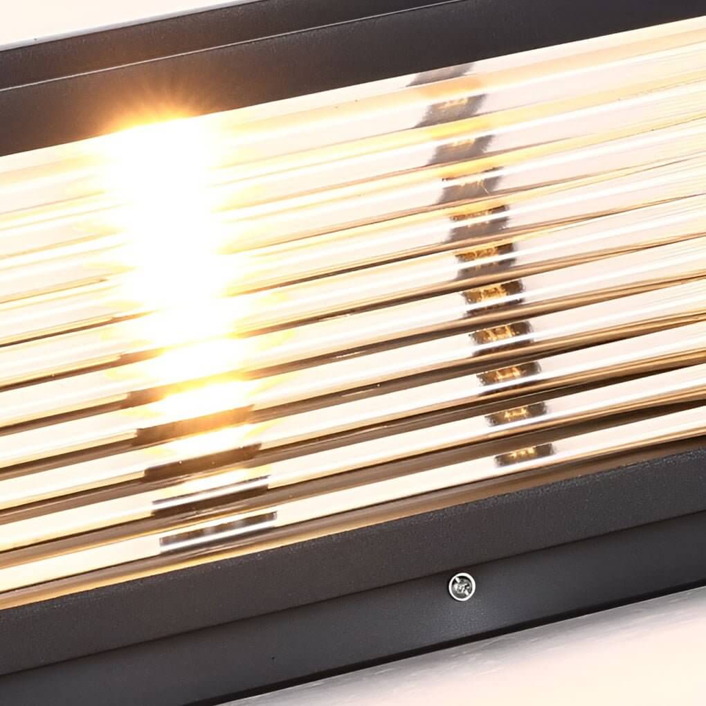 Square Pillar Light Ribbed Glass Outdoor Metal Light