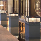 Square Pillar Light Ribbed Glass Outdoor Metal Light