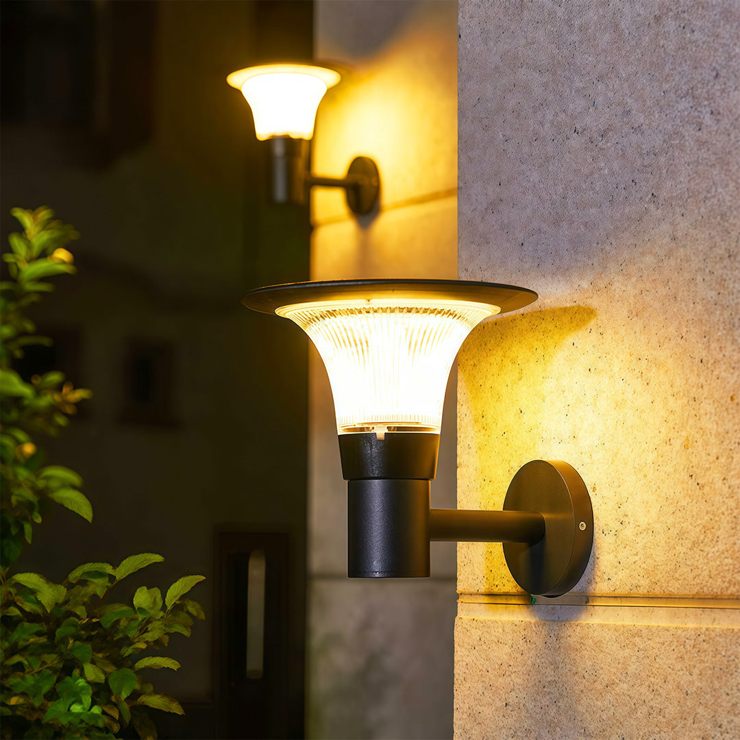 Outdoor Solar Wall Sconce Black Waterproof Metal Light