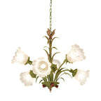 Modern Pastoral Green Flower Hanging Chandelier - 3/6/8-Light