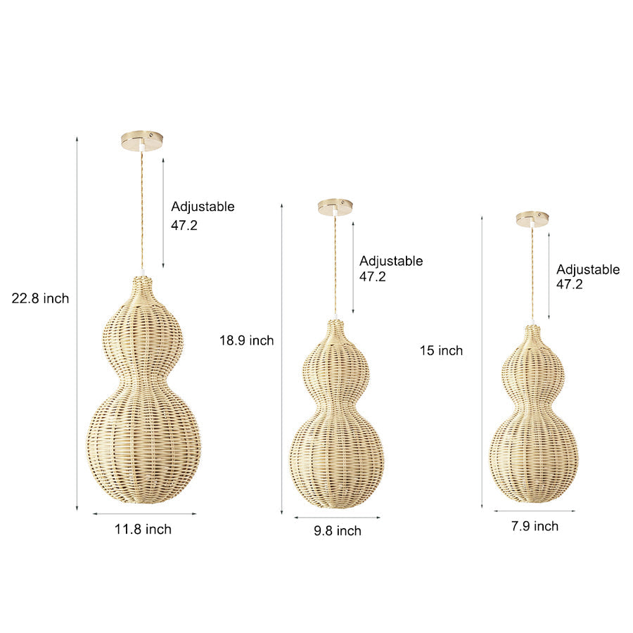Modern Rattan Pendant Light Country Woven Gourd Hanging Ceiling Light