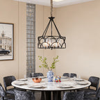 Chandelier with Black American Vintage Metal and Glass Ceiling Light