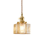 Square Glass Pendant Light Vintage Brass and Glass Ceiling Light