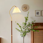 Walnut Floor Lamp Elegant American Retro Fabric Shade Standing Lamp