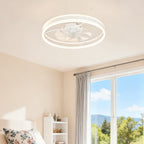Modern White Ceiling Fan with Light Round Ring White Plastic Lamp