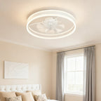 Modern White Ceiling Fan with Light Round Ring White Plastic Lamp