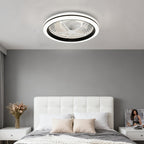 White Flush Mount Ceiling Fan with Light Plastic Round Design Lamp
