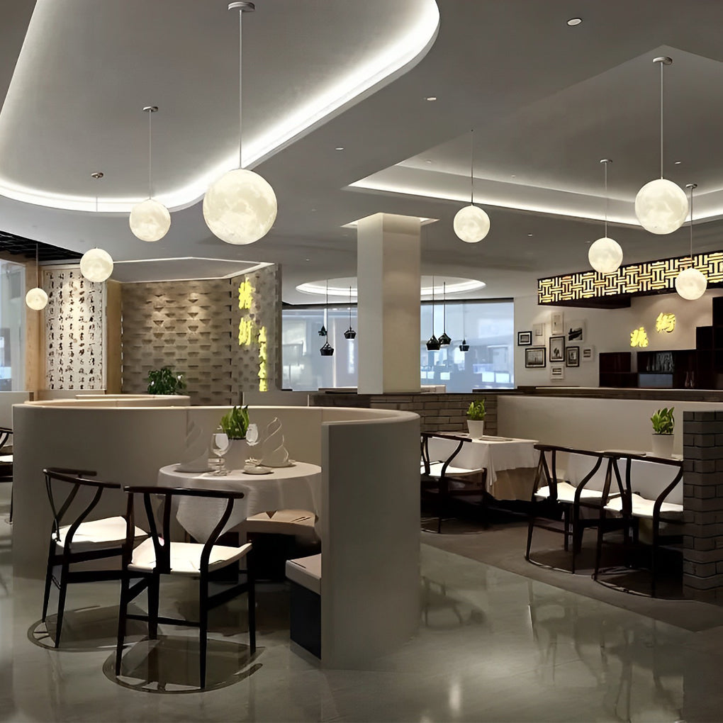 [Open-Box]Round Moon Lunar 3D Creativity White Pendant Lamp Hanging Ceiling Lamp