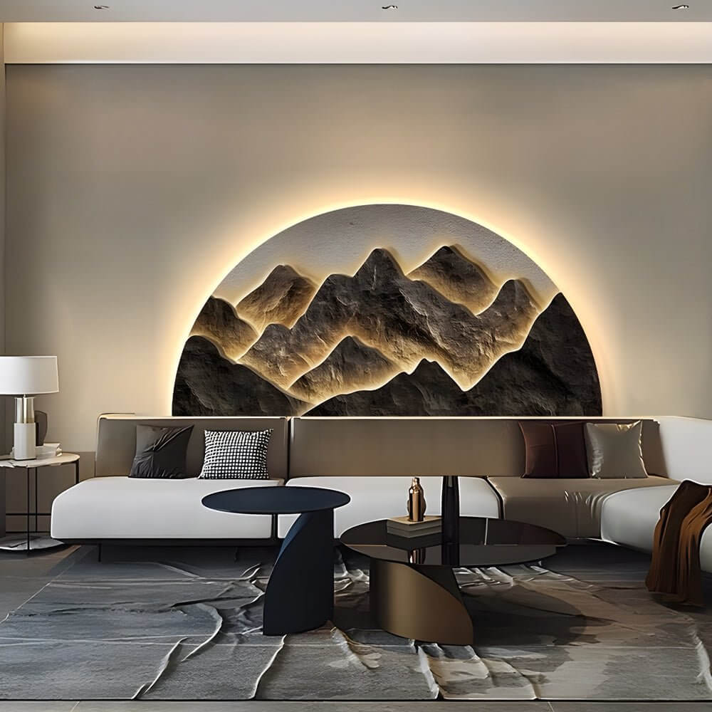Mountain LED Wall Light Half‑circle Landscape LED Art Panel Lamp
